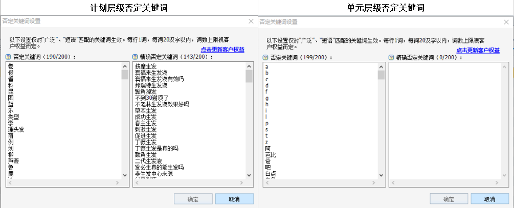 计划层级与单元层级否定关键词
