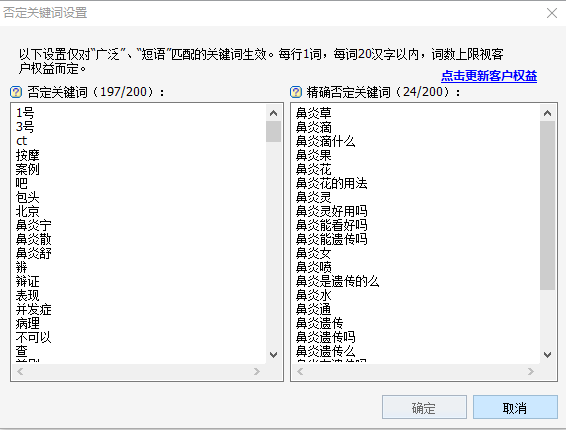 否定关键词(鼻炎)