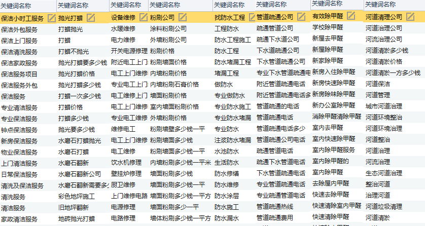 关键词层级(家政保洁)